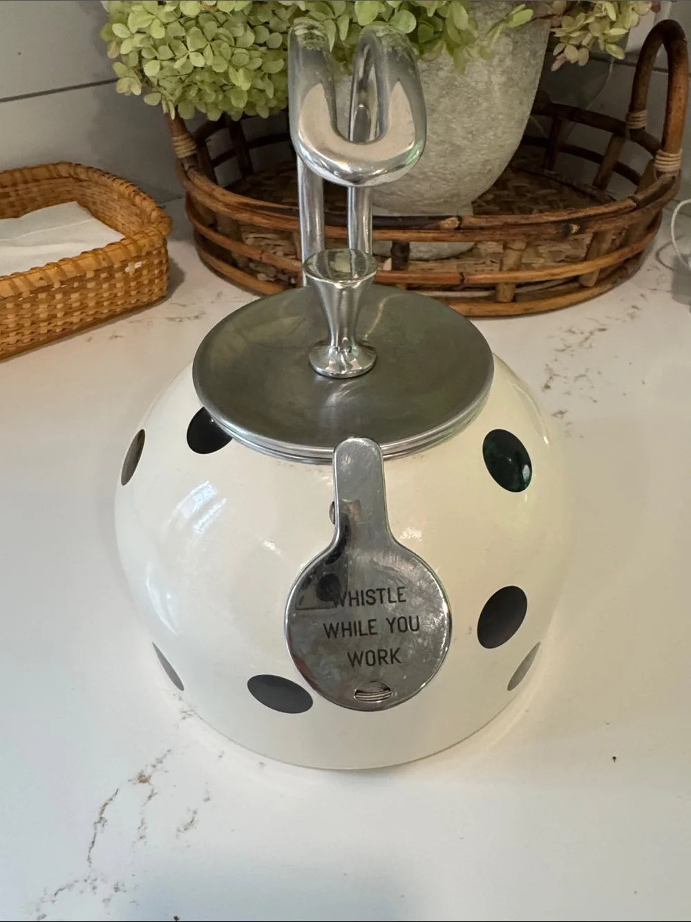 kate spade Cream Teakettle with Black Polka Dots